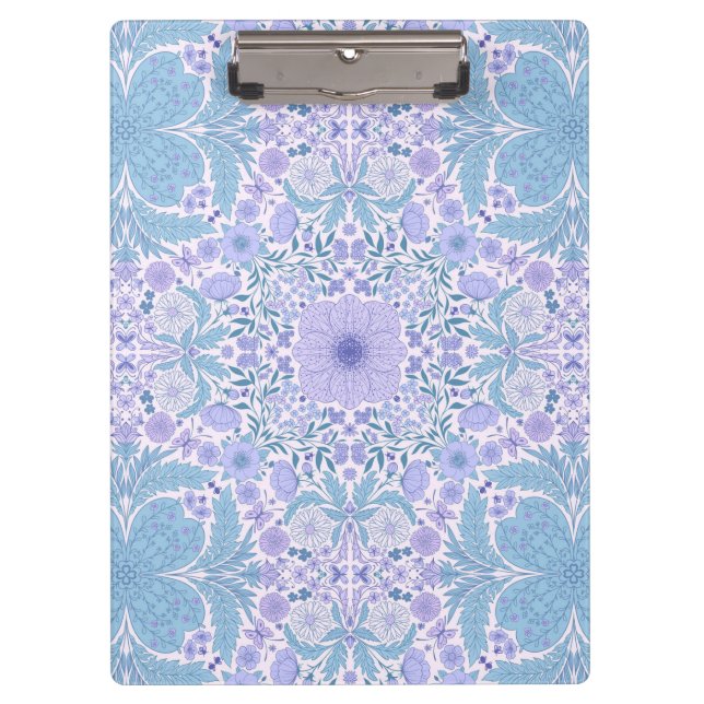 Retro Gartenfloralen in Blau und Violett Klemmbrett (Vorderseite)