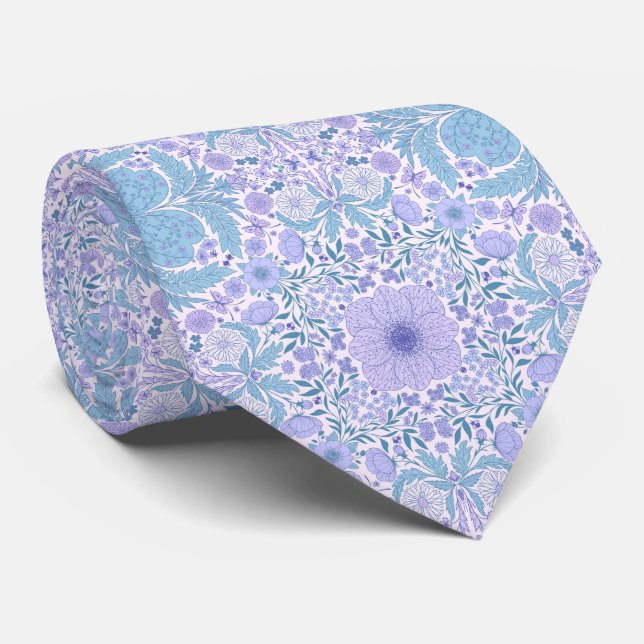 Retro Gartenfloralen in Blau und Violett Krawatte (Gerollt)