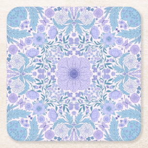 Retro Gartenfloralen in Blau und Violett Rechteckiger Pappuntersetzer