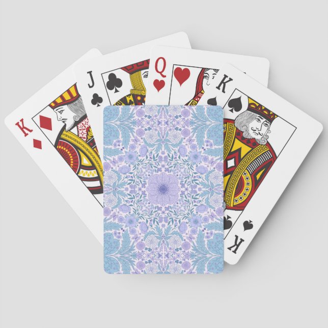 Retro Gartenfloralen in Blau und Violett Spielkarten (Rückseite)