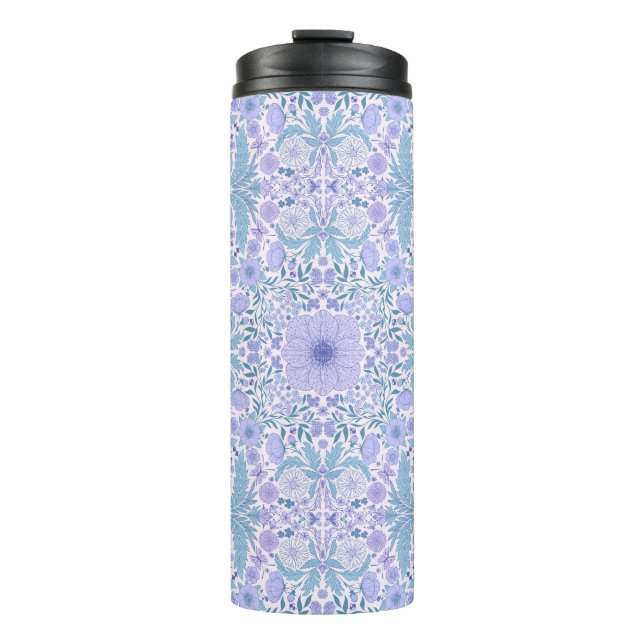 Retro Gartenfloralen in Blau und Violett Thermosbecher (Vorderseite)