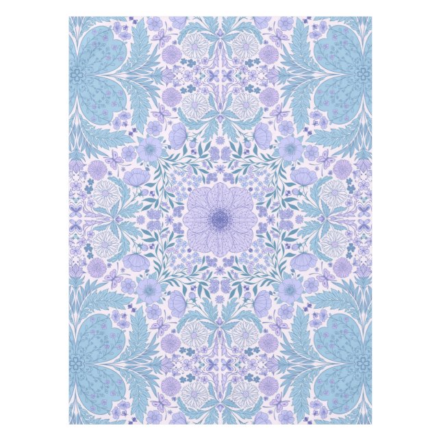 Retro Gartenfloralen in Blau und Violett Tischdecke (Vorderseite)