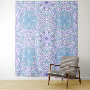 Retro Gartenfloralen in Blau und Violett Wandteppich