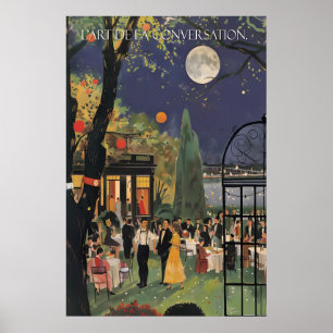 Retro-Gartenparty-Kunstprint Mondbeglanzte Soiree Poster