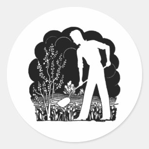 Retro-Gärtner-Silhouette Runder Aufkleber