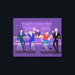 Retro Gay Bar Canvas Print Leinwanddruck<br><div class="desc">Dieses Retro Gay Bar Canvas Print Design ist lila, kitschig und absolut fabelhaft! Diese kleinen Herren sitzen auf modernen Barhockern aus der Mitte des Jahrhunderts und trinken ihren Spaß, ihre rosa Getränke. Sie haben eine gay-ol-Zeit. Der unanständige Barkeeper mit einem rosa Schlips strömt bereits in die nächste Runde. Die Silhouetten...</div>