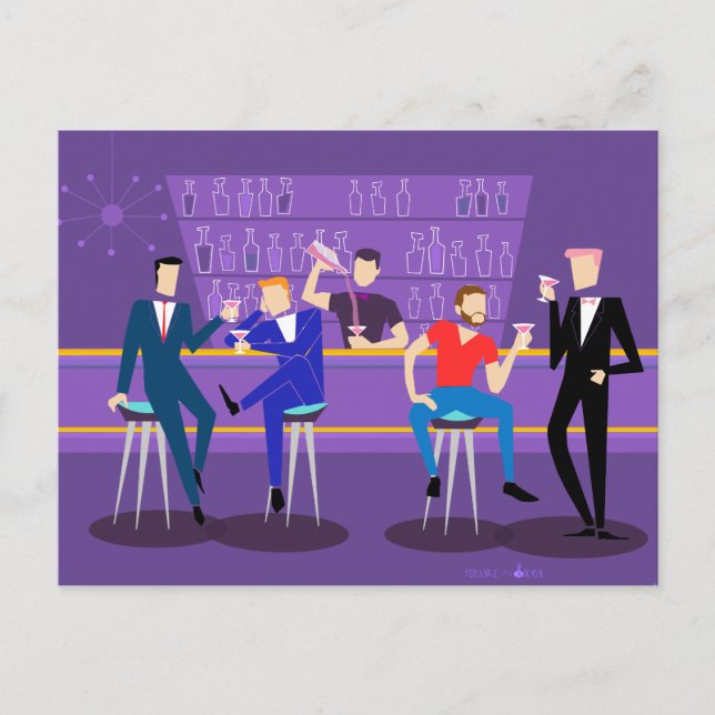 Retro Gay Bar Postcard Postkarte (Vorderseite)