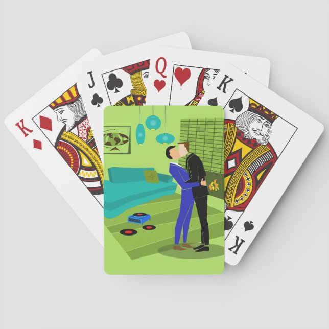 Retro Gay Couple in Liebe Classic Playing Cards Spielkarten (Rückseite)