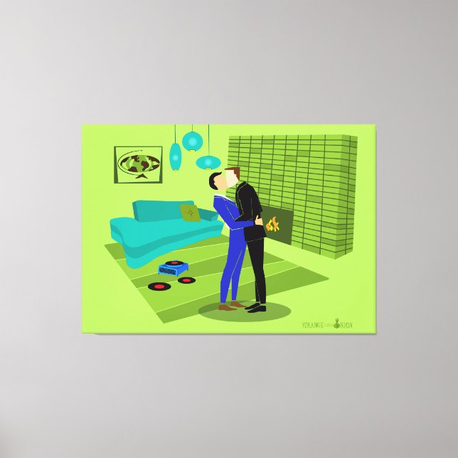 Retro Gay Couple in Liebe gesteppte Canvas Print Leinwanddruck (Vorderseite)