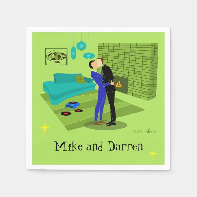 Retro Gay Couple in Liebe Serviette (Vorderseite)