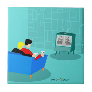 Retro Gay Couple Regarder TV Carreaux en céramiqu