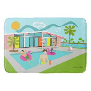 Retro Gay Pink Flamingo Pool Party Badematte