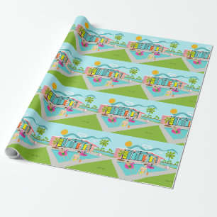 Retro Gay Pink Flamingo Pool Party Geschenkpapier