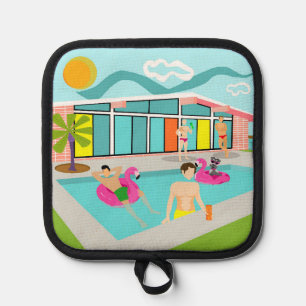 Retro Gay Pink Flamingo Pool Party Topflappen