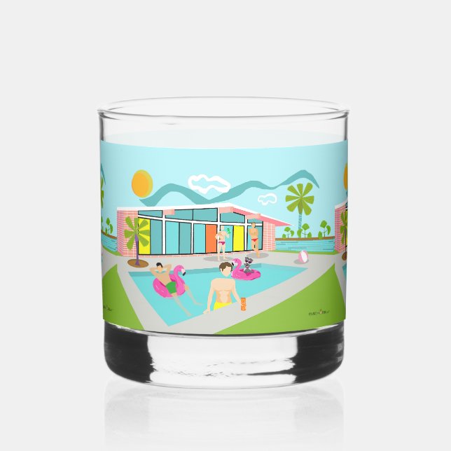Retro Gay Pink Flamingo Pool Party Whiskyglas (Links)