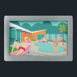 Retro Gay Pool Party Gürtelschnalle<br><div class="desc">Dieses Retro Gay Pool Party Belt Buckle Design verfügt über vier grobkörnige Kuchen, die eine homosexuelle Zeit haben, während sie die Hitze der Palm Springs durch das türkisblaue Wasser ihres atomar geboomerang geformten Schwimmbeckens schlucken. Die moderne Bauweise des herrlichen orangefarbenen Steinhauses ist angesichts der Aussicht auf die Berge im Hintergrund...</div>