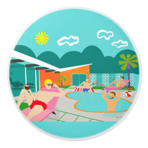 Retro Gay Pool Party Keramik Pull Keramikknauf