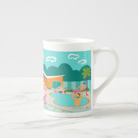 Retro Gay Pool Party Knochensteine China Tasse