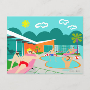 Retro Gay Pool Party Postkarte