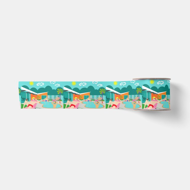 Retro Gay Pool Party Ribbon Satinband (Vorderseite)