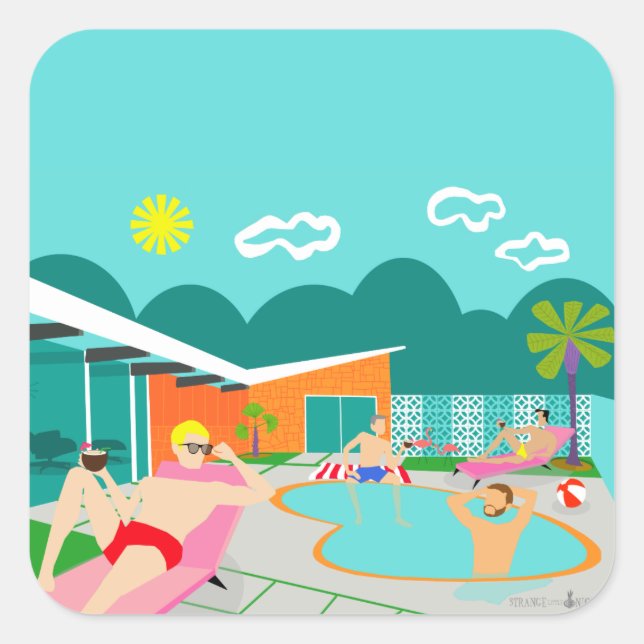 Retro Gay Pool Party Sticker (Vorderseite)