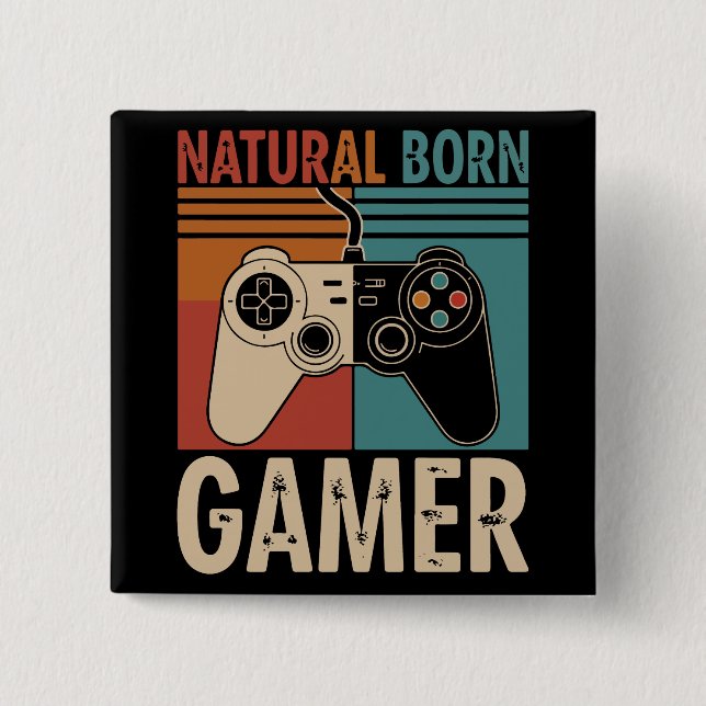 Retro geborener Gamer lustig Button (Vorderseite)