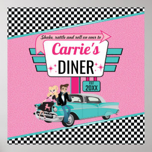 Retro-Geburtstagsfeier im Diner-Stil der 1950er Ja Poster