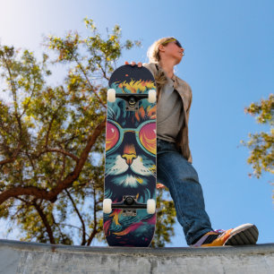 Retro Geek Chic Feline Skateboard