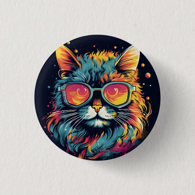 Retro Geek Chic Katze Button (Vorderseite)