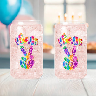 Retro Gefärbte Krawatte Peace Sign Can Glass Set Dosenglas