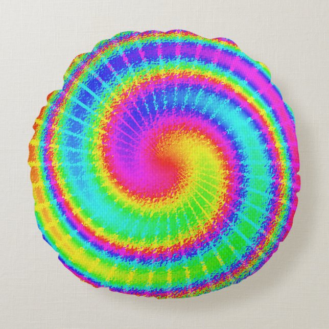 Retro gefärbte KrawatteHippie psychedelisch Rundes Kissen (Vorderseite)