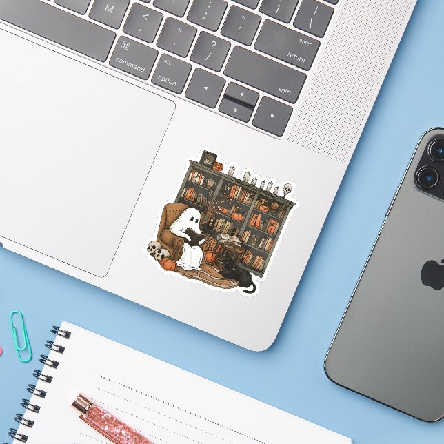 Retro-Geist liest Bücher, Bibliothekar-Geist Aufkleber (Laptop mit iPhone)