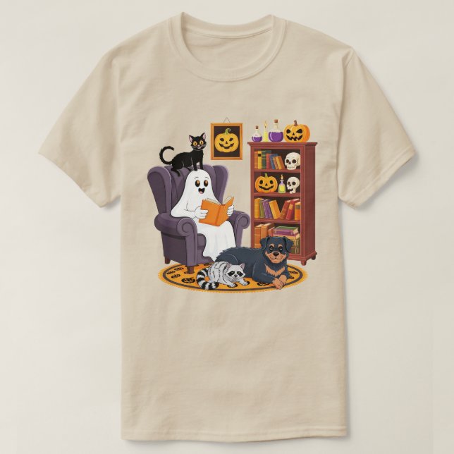 Retro-Geist liest Bücher mit schwarzer Katze Wasch T-Shirt (Design vorne)