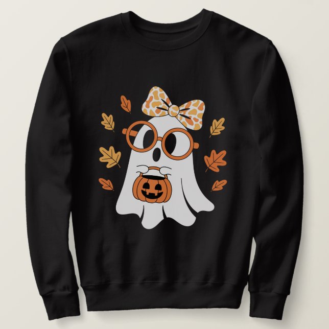 Retro-Geist mit Kürbis-Eimer-Pullover Sweatshirt (Design vorne)