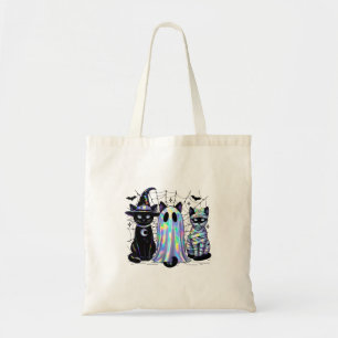 Retro-Geist schwarze Katze Hexe Y Halloween-Spinne Tragetasche