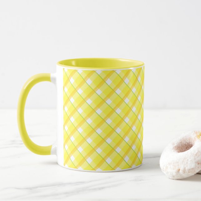 Retro Gelb auf Karierten Streifen Coffee Tasse (Mit Donut)