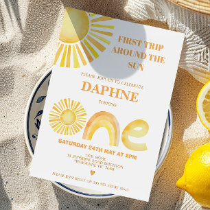 Retro-Gelb erste Reise um die Sonne Geburtstag Einladung