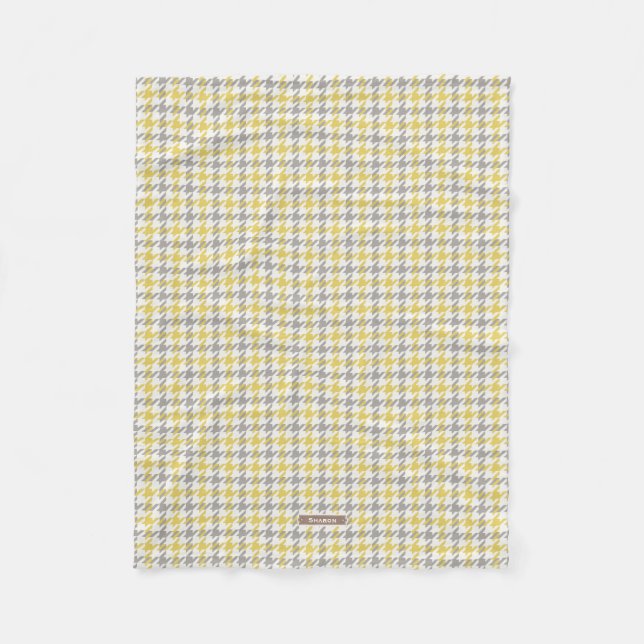 Retro gelb-graues Houndstooth-Karomuster Fleecedecke (Vorderseite)