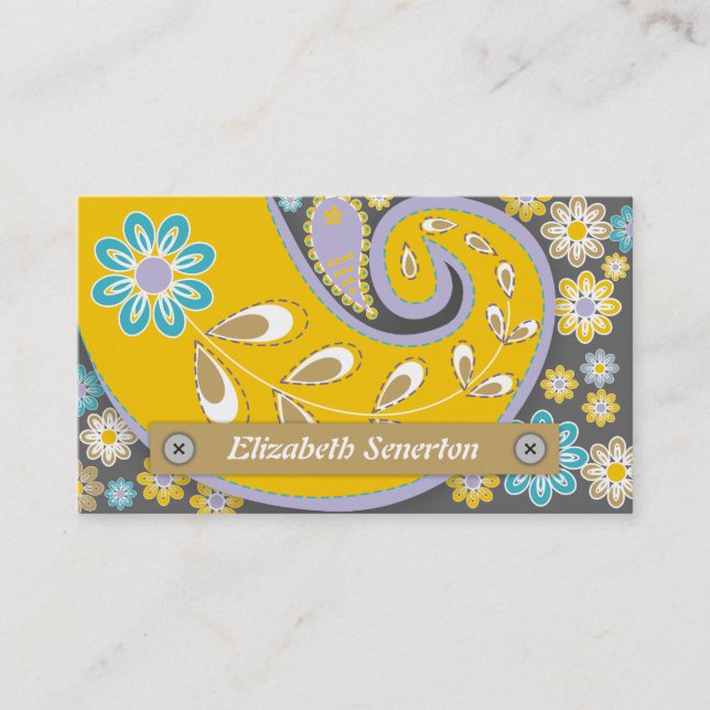 Retro-Gelb, Graupaisley-Motiv Visitenkarte (Vorderseite)