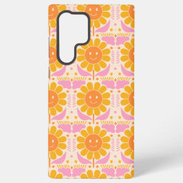 Retro-Gelb-Rosa-Happy-Face-Blume Muster Samsung Galaxy Hülle