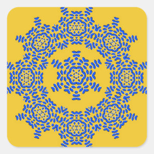 Retro-Gelb- und Blue-Blume-Keramik-Aufkleber Quadratischer Aufkleber