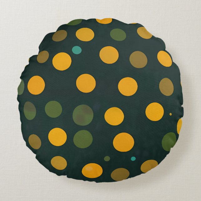 Retro-Gelb- und Green-Polka-Dot-Muster Rundes Kissen (Vorderseite)