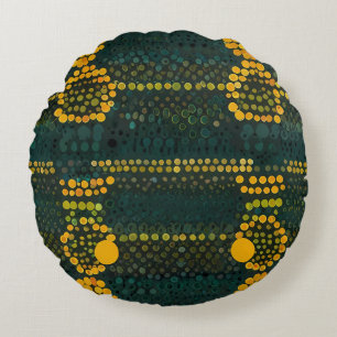 Retro Gelb und grün Zigzag Dot Patter Rundes Kissen