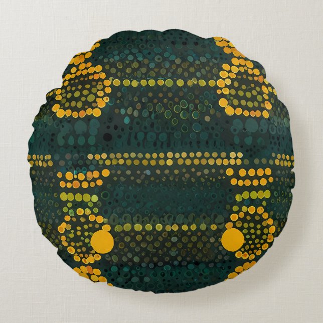 Retro Gelb und grün Zigzag Dot Patter Rundes Kissen (Vorderseite)
