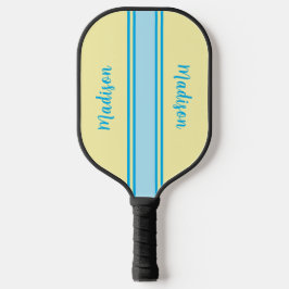 Retro Gelb und Sky Blue Streifen - Mit Monogramm Pickleball Schläger