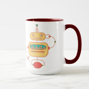 Retro Gelber Robot Space Grafik Tasse