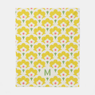 Retro Gelbes Blumengartenmuster Fleecedecke