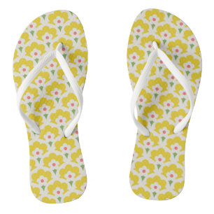 Retro Gelbes Blumengartenmuster Flip Flops