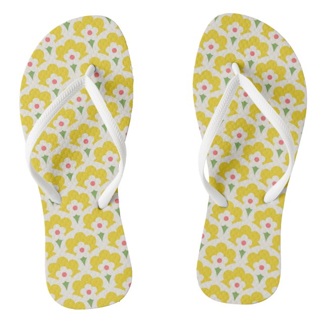 Retro Gelbes Blumengartenmuster Flip Flops (Fußbett)