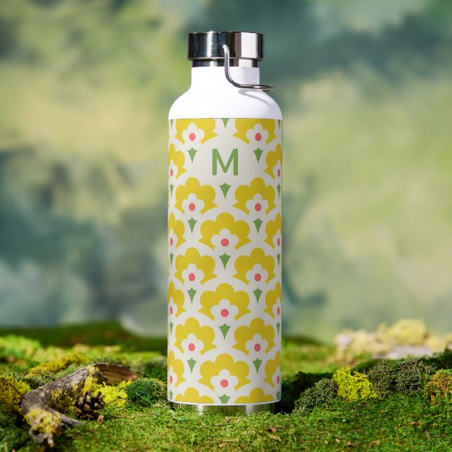 Retro Gelbes Blumengartenmuster Trinkflasche (Außenbereich)